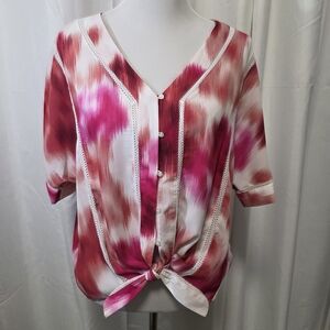 Zac & Rachel Pink and White Tie-Front Blouse